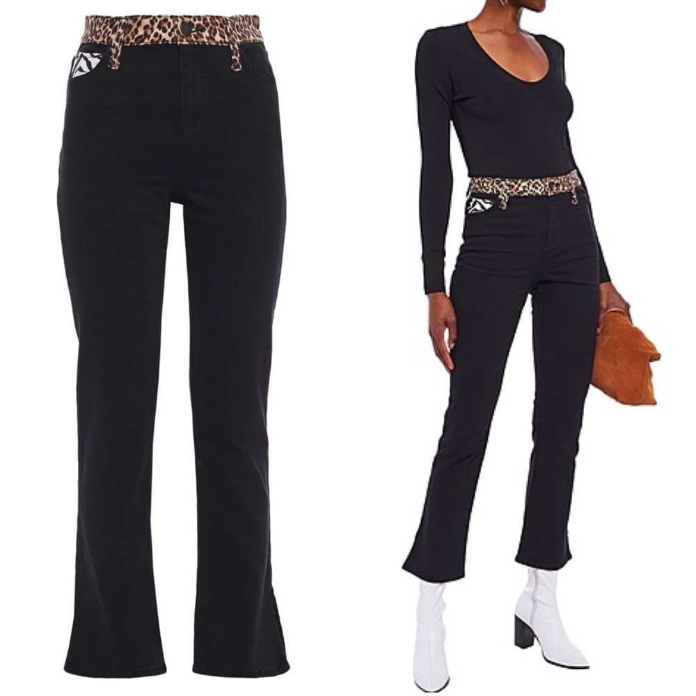 Alice + Olivia Jeans Fabulous High Rise Baby Boot with Animal Print Size 29 NWT